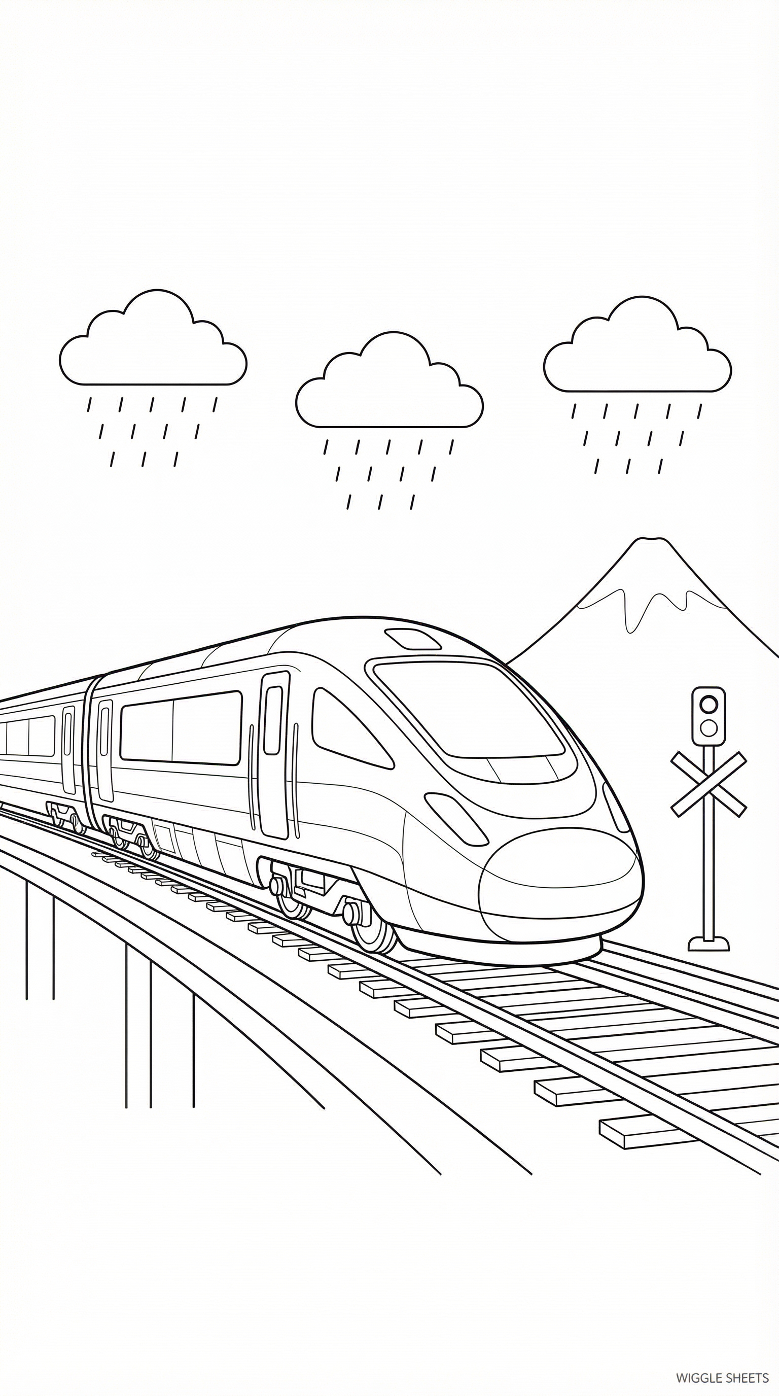 Bullet Train in Rain Coloring Page